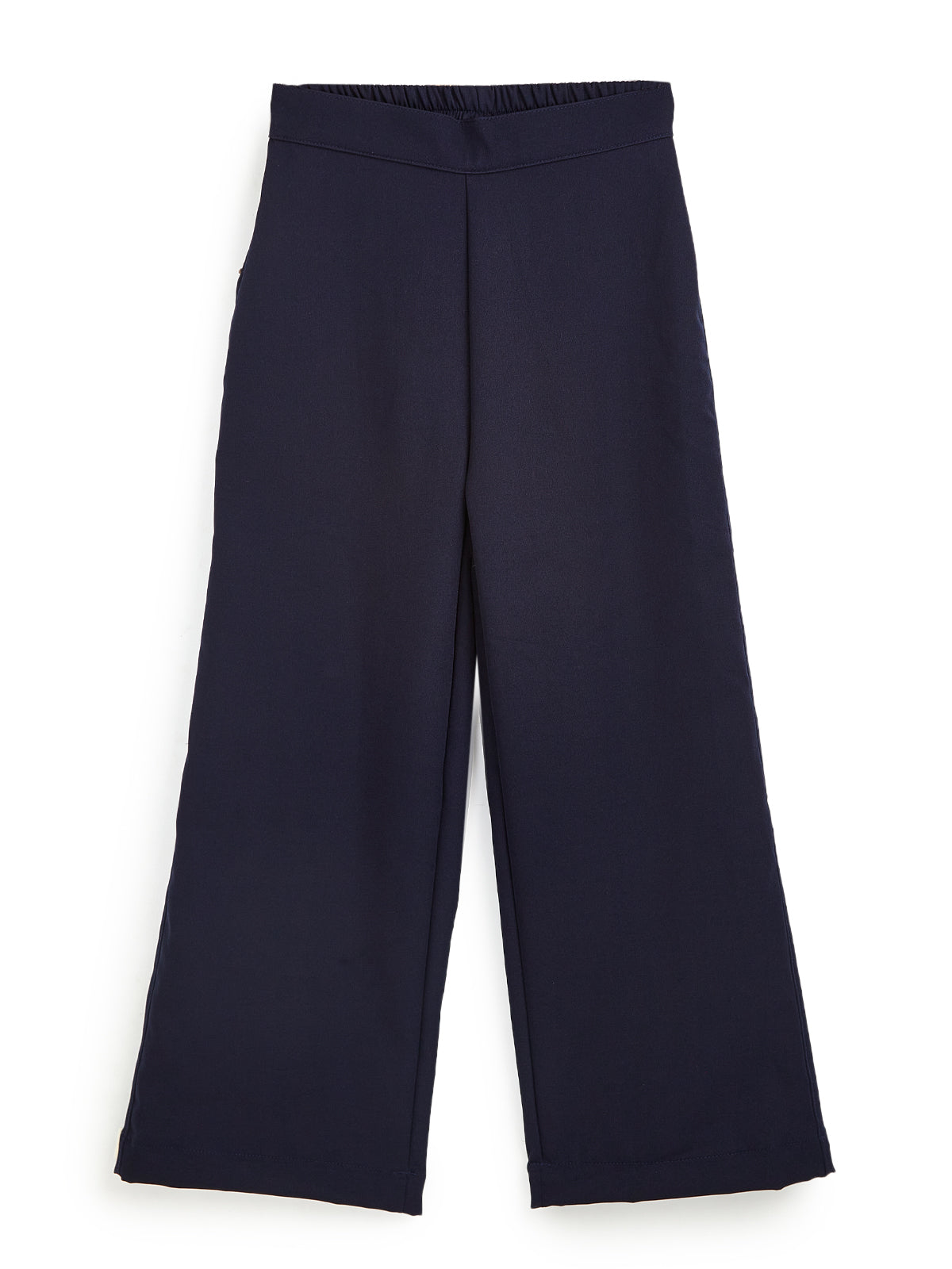 Knit N Knot Girls' Navy Viscose Crepe Co-Ord Set of Mandarin Collar Puff Sleeve Top & Wide Leg Palazzo (Copy)