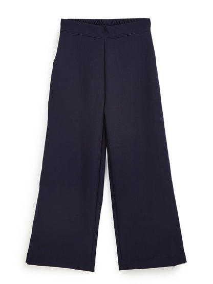 Knit N Knot Girls' Navy Viscose Crepe Co-Ord Set of Mandarin Collar Puff Sleeve Top & Wide Leg Palazzo (Copy)