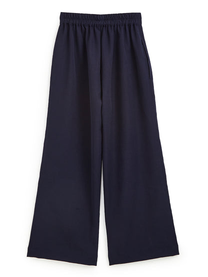 Knit N Knot Girls' Navy Viscose Crepe Co-Ord Set of Mandarin Collar Puff Sleeve Top & Wide Leg Palazzo (Copy)
