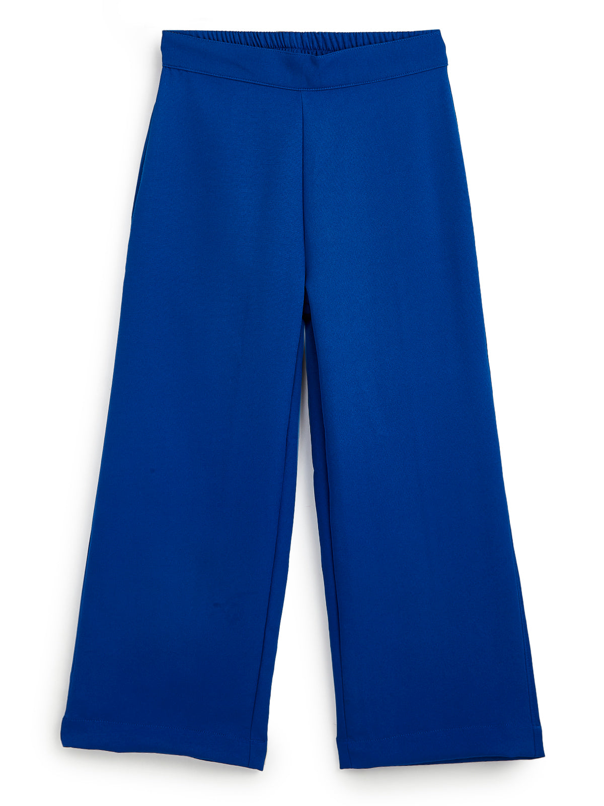 Knit N Knot Girls' Blue Viscose Crepe Co-Ord Set of Mandarin Collar Puff Sleeve Top & Wide Leg Palazzo (Copy) (Copy)