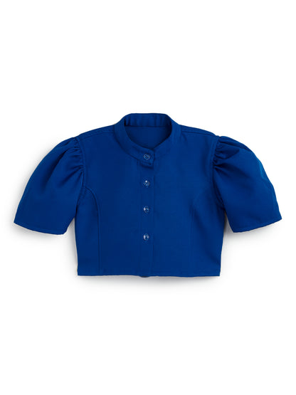 Knit N Knot Girls' Blue Viscose Crepe Co-Ord Set of Mandarin Collar Puff Sleeve Top & Wide Leg Palazzo (Copy) (Copy)