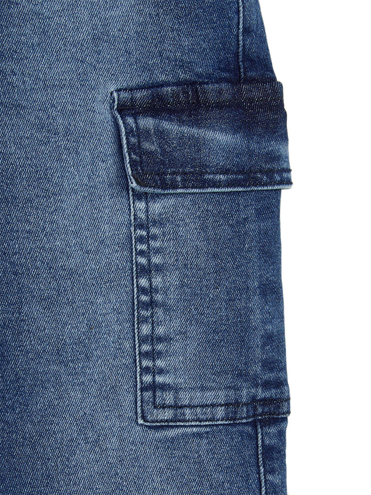 Knit N Knot Blue Boys' Cargo Jogger Pants - Stretchable Relaxed Fit, Elastic Waist Drawstring, Stylish Denim Durable Comfortable Washed, 7 Pockets, Soft Cotton, Kids’ Casual Wear
