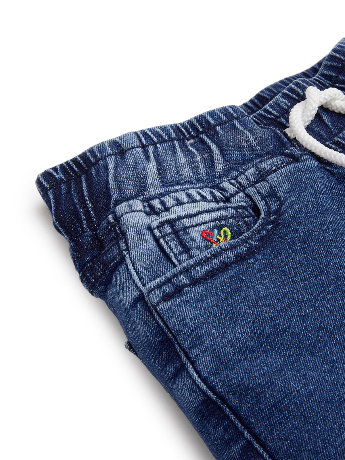 Knit N Knot Blue Boys' Cargo Jogger Pants - Stretchable Relaxed Fit, Elastic Waist Drawstring, Stylish Denim Durable Comfortable Washed, 7 Pockets, Soft Cotton, Kids’ Casual Wear