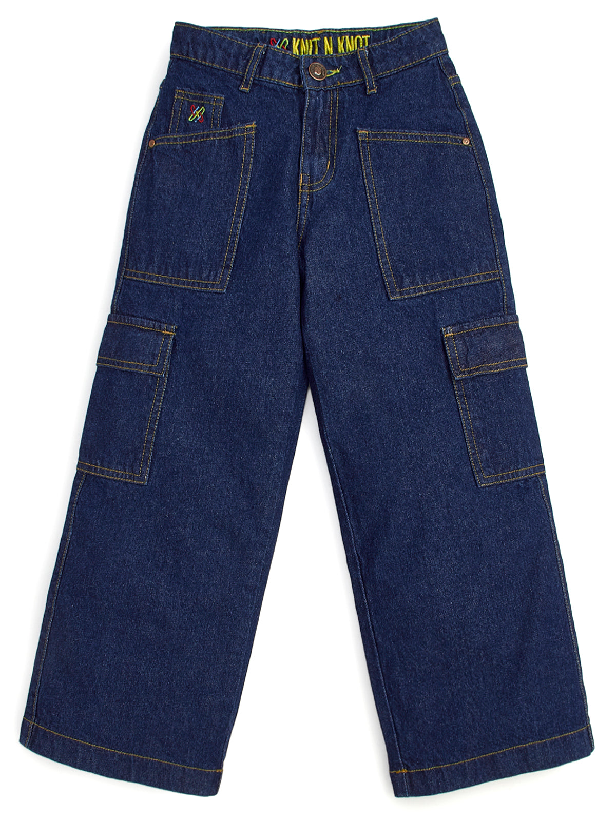Knit N Knot Girls' Indigo Cotton Denim Co-Ord Set | Waistcoat Style Top with Cargo Jeans