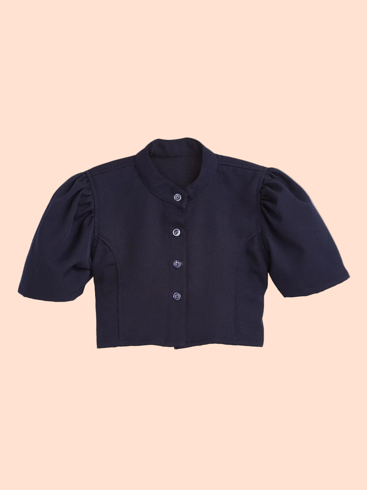 Knit N Knot Girls' Navy Viscose Crepe Co-Ord Set of Mandarin Collar Puff Sleeve Top & Wide Leg Palazzo (Copy)