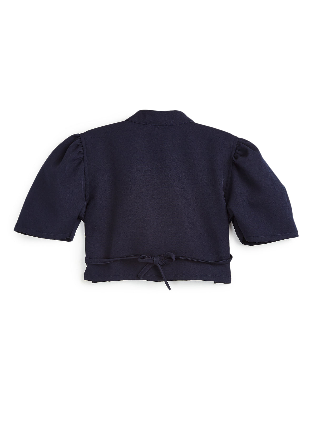 Knit N Knot Girls' Navy Viscose Crepe Co-Ord Set of Mandarin Collar Puff Sleeve Top & Wide Leg Palazzo (Copy)