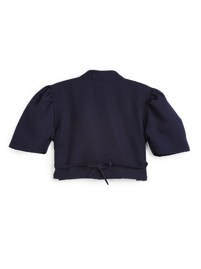 Knit N Knot Girls' Navy Viscose Crepe Co-Ord Set of Mandarin Collar Puff Sleeve Top & Wide Leg Palazzo (Copy)