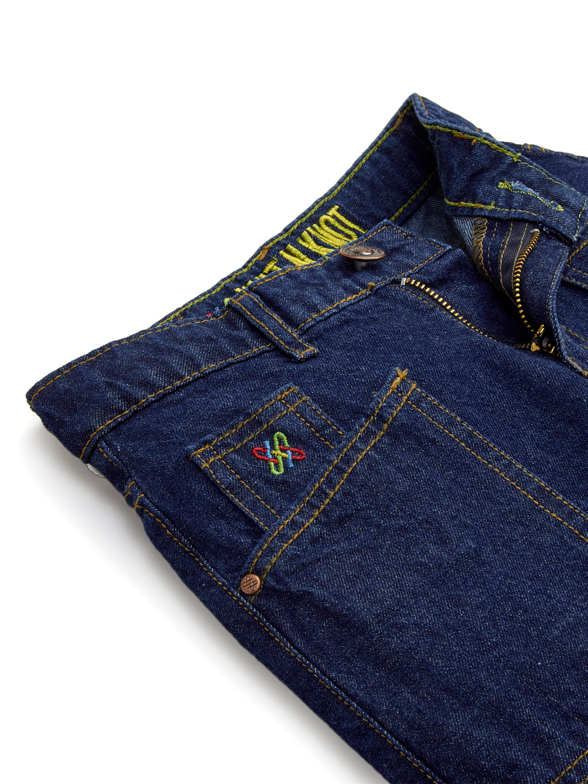 Knit N Knot Girl's Kids Indigo Blue Cargo 7 Pocket Wide Leg Flared Fit Relaxed Comfortable High Waist Jeans | Regular Casual Festival Occassional Wear | Non Stretch | Adjustable Waist | 5-14 Years