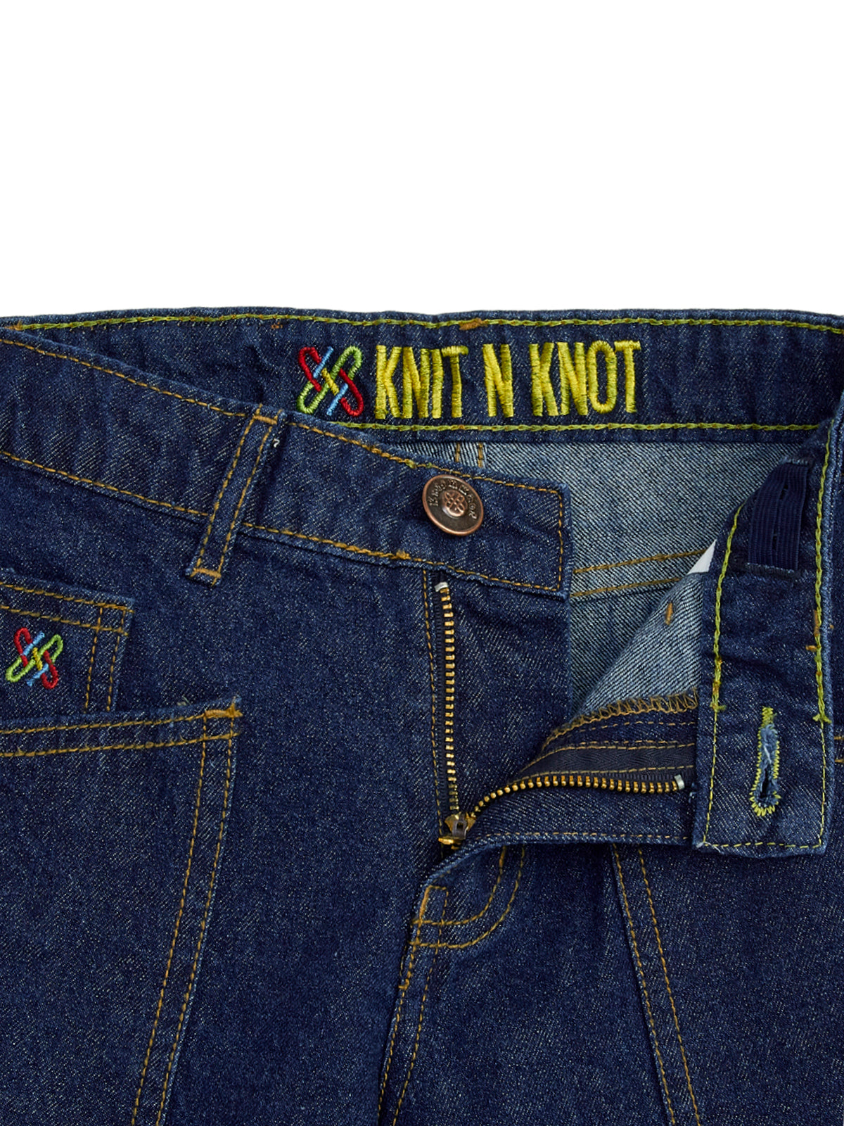 Knit N Knot Girl's Kids Indigo Blue Cargo 7 Pocket Wide Leg Flared Fit Relaxed Comfortable High Waist Jeans | Regular Casual Festival Occassional Wear | Non Stretch | Adjustable Waist | 5-14 Years