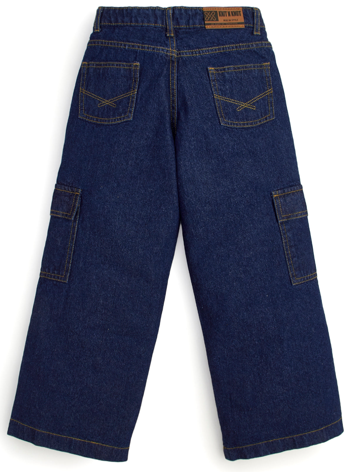 Knit N Knot Girls' Indigo Cotton Denim Co-Ord Set | Waistcoat Style Top with Cargo Jeans