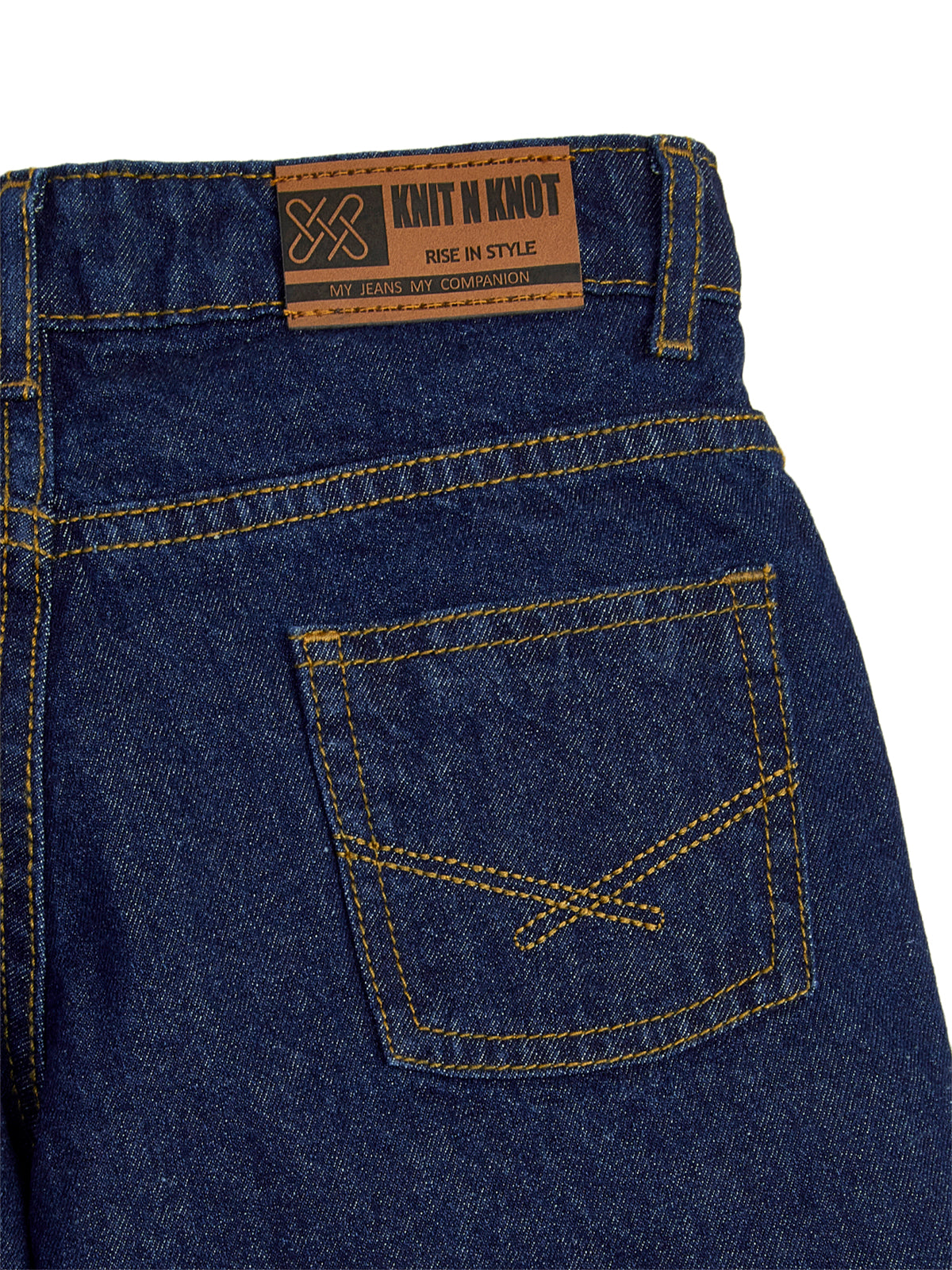 Knit N Knot Girl's Kids Indigo Blue Cargo 7 Pocket Wide Leg Flared Fit Relaxed Comfortable High Waist Jeans | Regular Casual Festival Occassional Wear | Non Stretch | Adjustable Waist | 5-14 Years