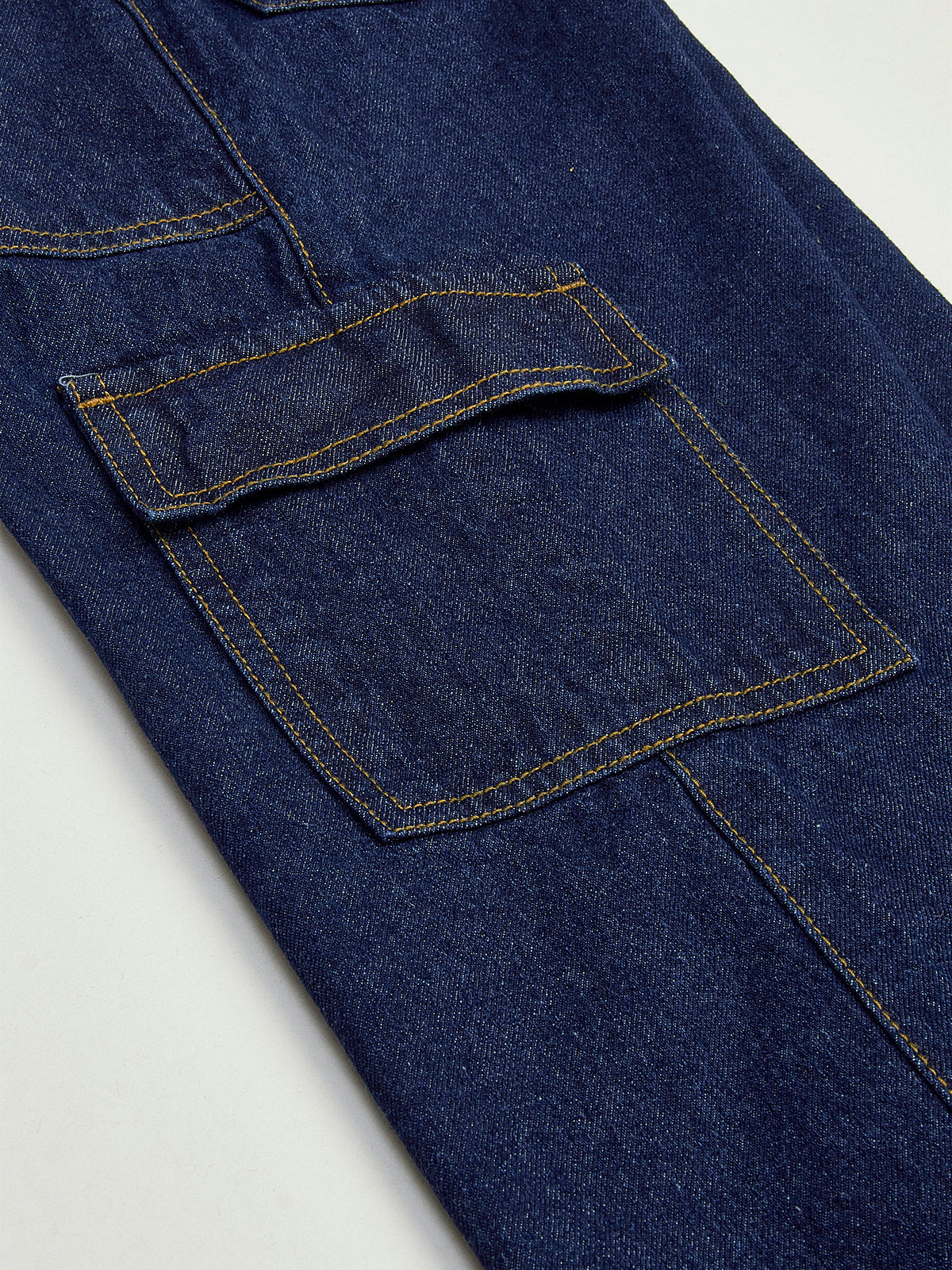 Knit N Knot Girl's Kids Indigo Blue Cargo 7 Pocket Wide Leg Flared Fit Relaxed Comfortable High Waist Jeans | Regular Casual Festival Occassional Wear | Non Stretch | Adjustable Waist | 5-14 Years