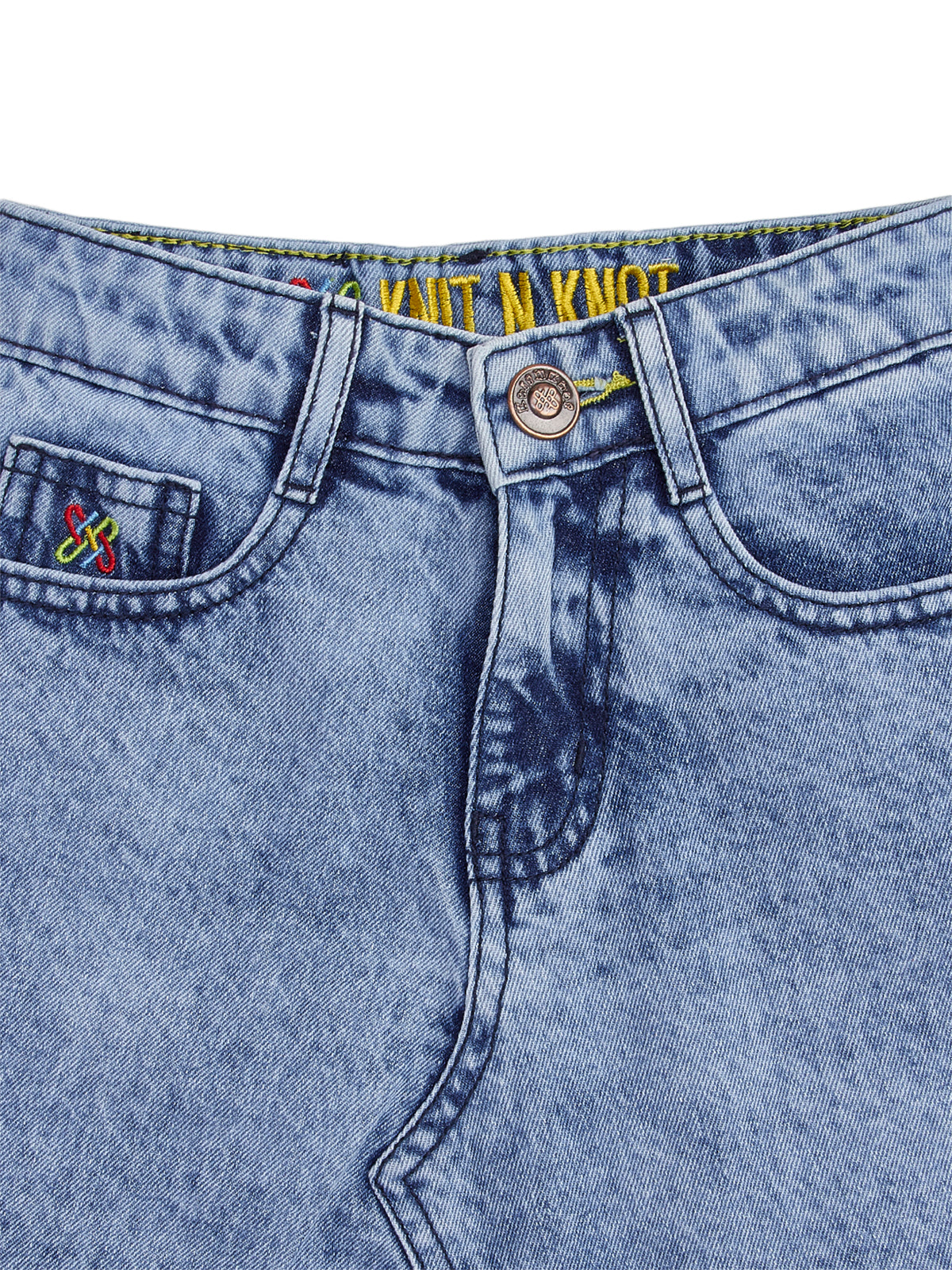 Knit N Knot Girls Blue Denim Washed Skirt for Ages 7-16 | Adjustable Waistband | Stylish A-Line Fit with Pockets | Knee Length | Casual Western Skirt for Kids