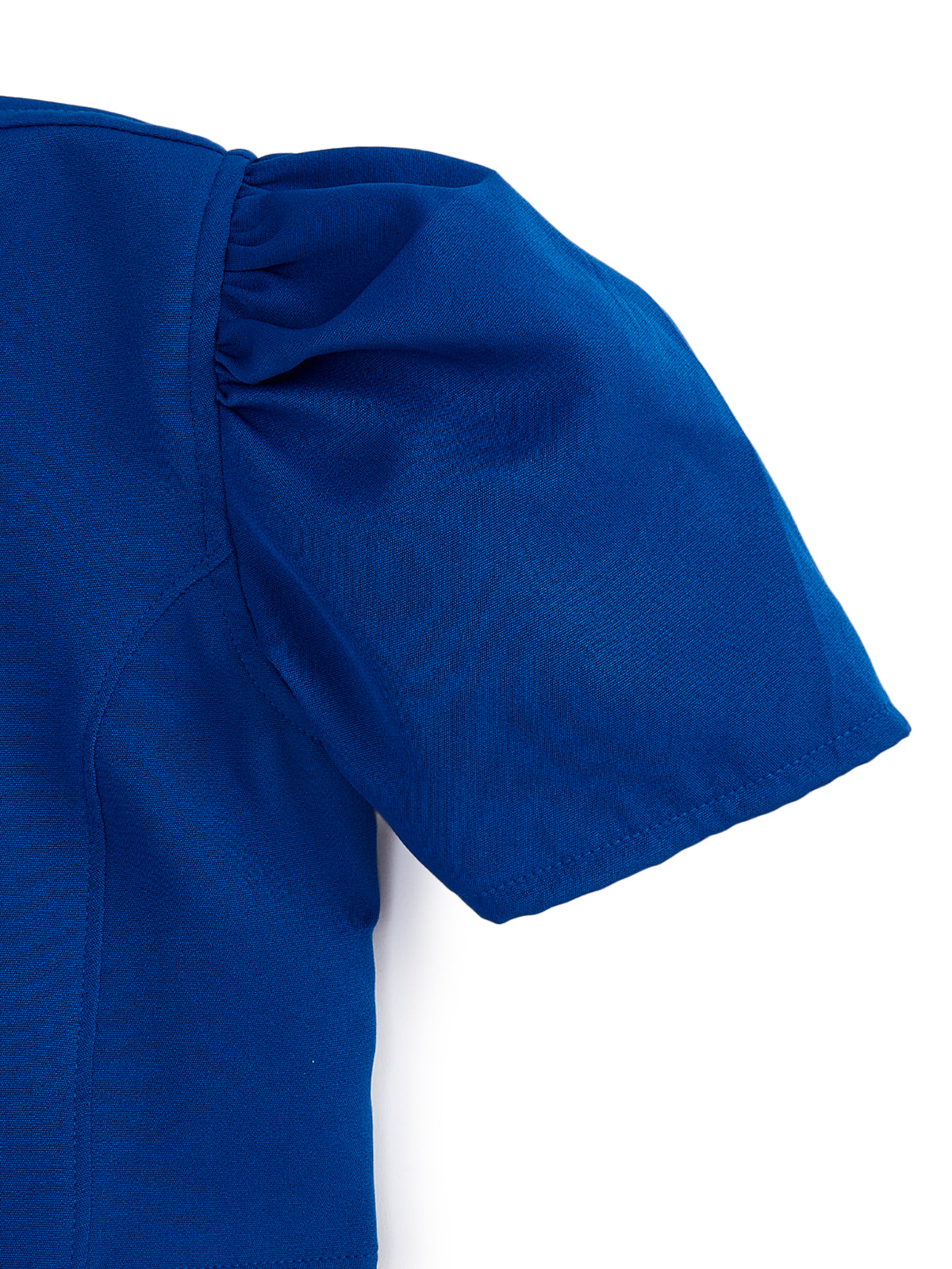 Knit N Knot Girls' Blue Viscose Crepe Co-Ord Set of Mandarin Collar Puff Sleeve Top & Wide Leg Palazzo (Copy) (Copy)