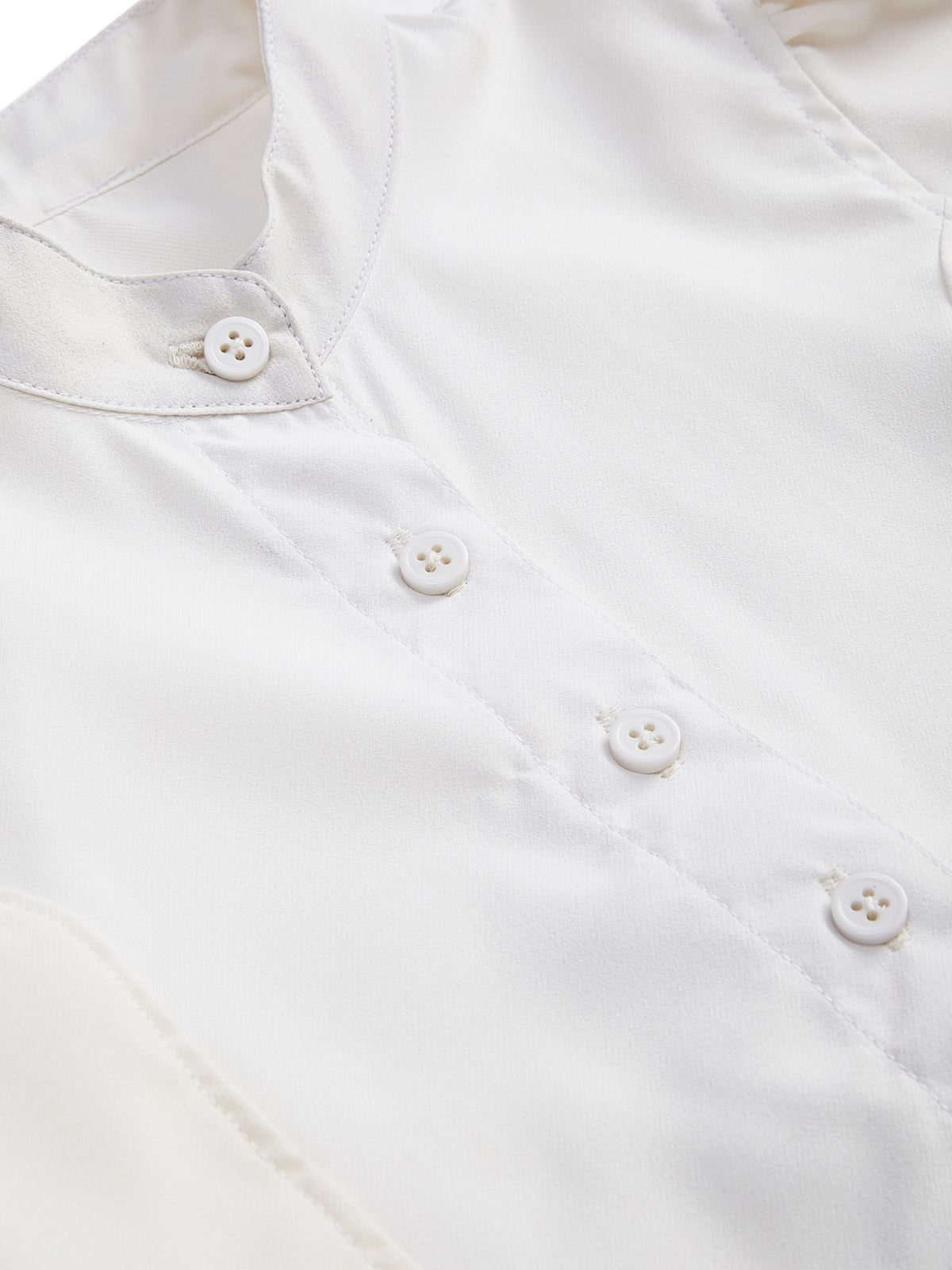 Knit N Knot Girls' White Cotton Crepe Co-Ord Set of Mandarin Collar Puff Sleeve Top & Wide Leg Palazzo