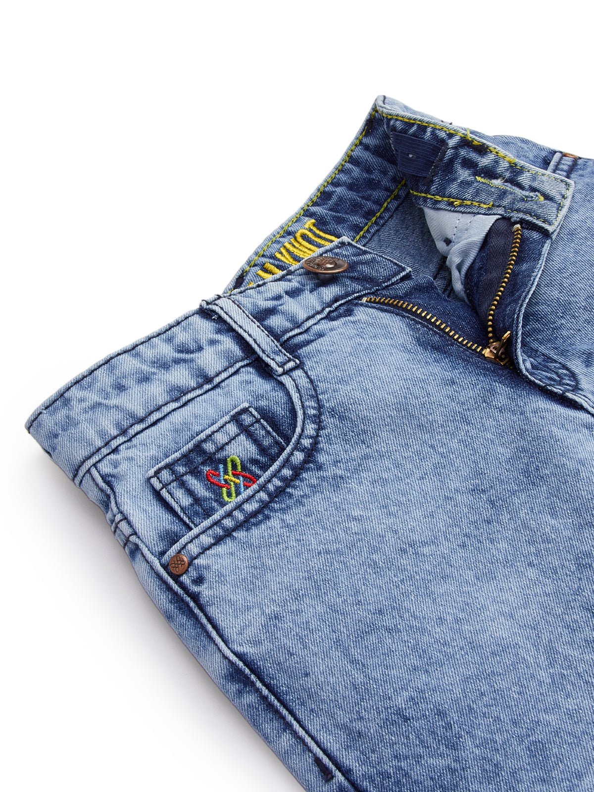 Knit N Knot Girls Blue Denim Washed Skirt for Ages 7-16 | Adjustable Waistband | Stylish A-Line Fit with Pockets | Knee Length | Casual Western Skirt for Kids