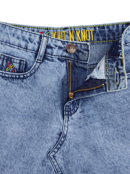 Knit N Knot Girls Blue Denim Washed Skirt for Ages 7-16 | Adjustable Waistband | Stylish A-Line Fit with Pockets | Knee Length | Casual Western Skirt for Kids