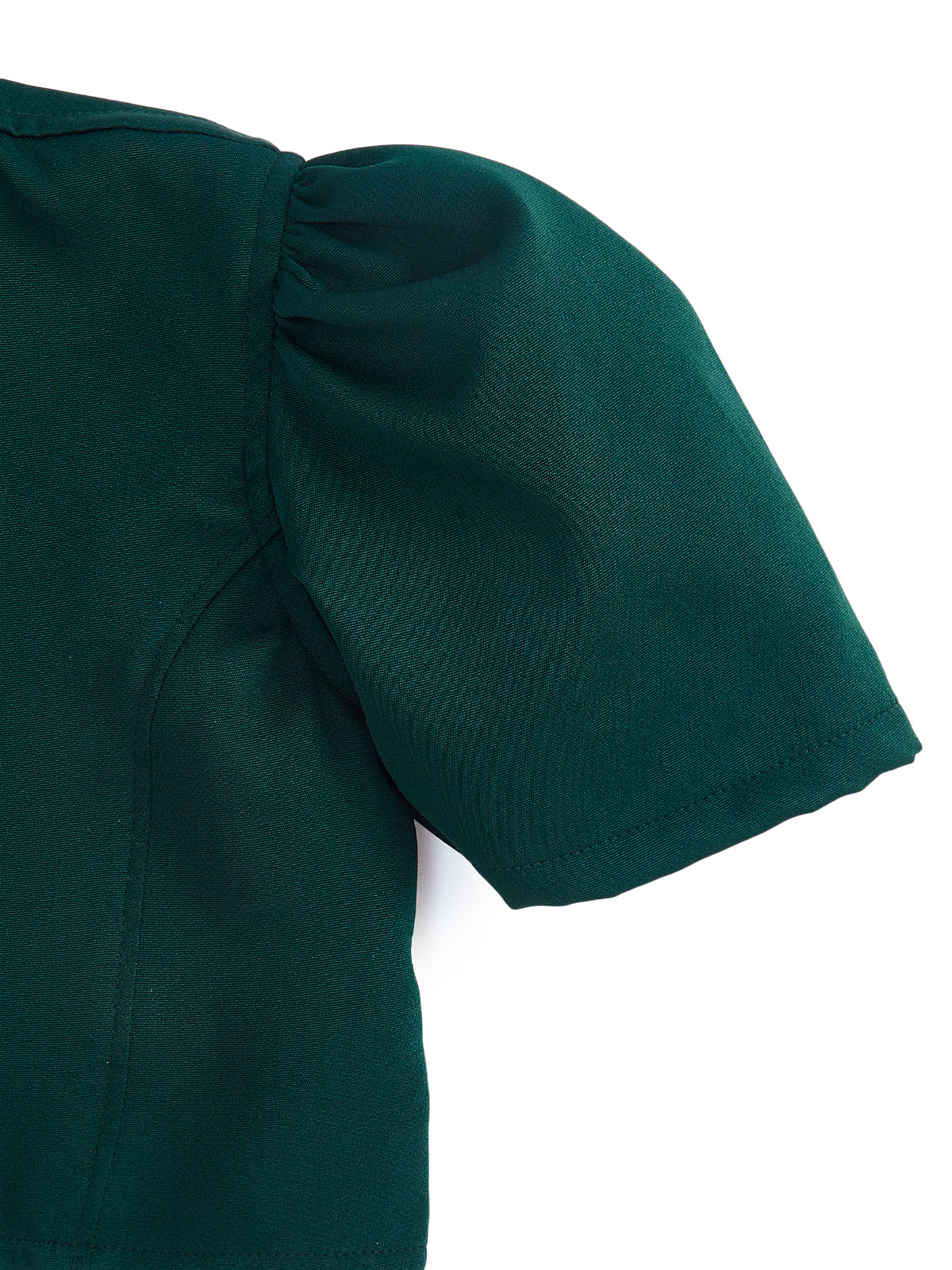 Knit N Knot Girls' Green Viscose Crepe Co-Ord Set of Mandarin Collar Puff Sleeve Top & Wide Leg Palazzo