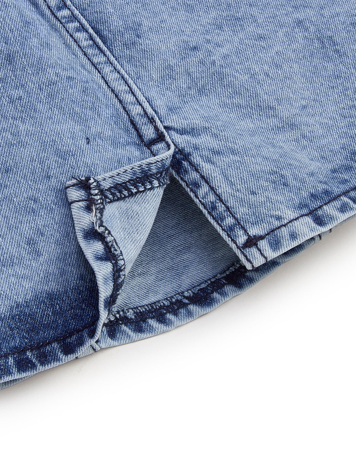 Knit N Knot Girls Blue Denim Washed Skirt for Ages 7-16 | Adjustable Waistband | Stylish A-Line Fit with Pockets | Knee Length | Casual Western Skirt for Kids
