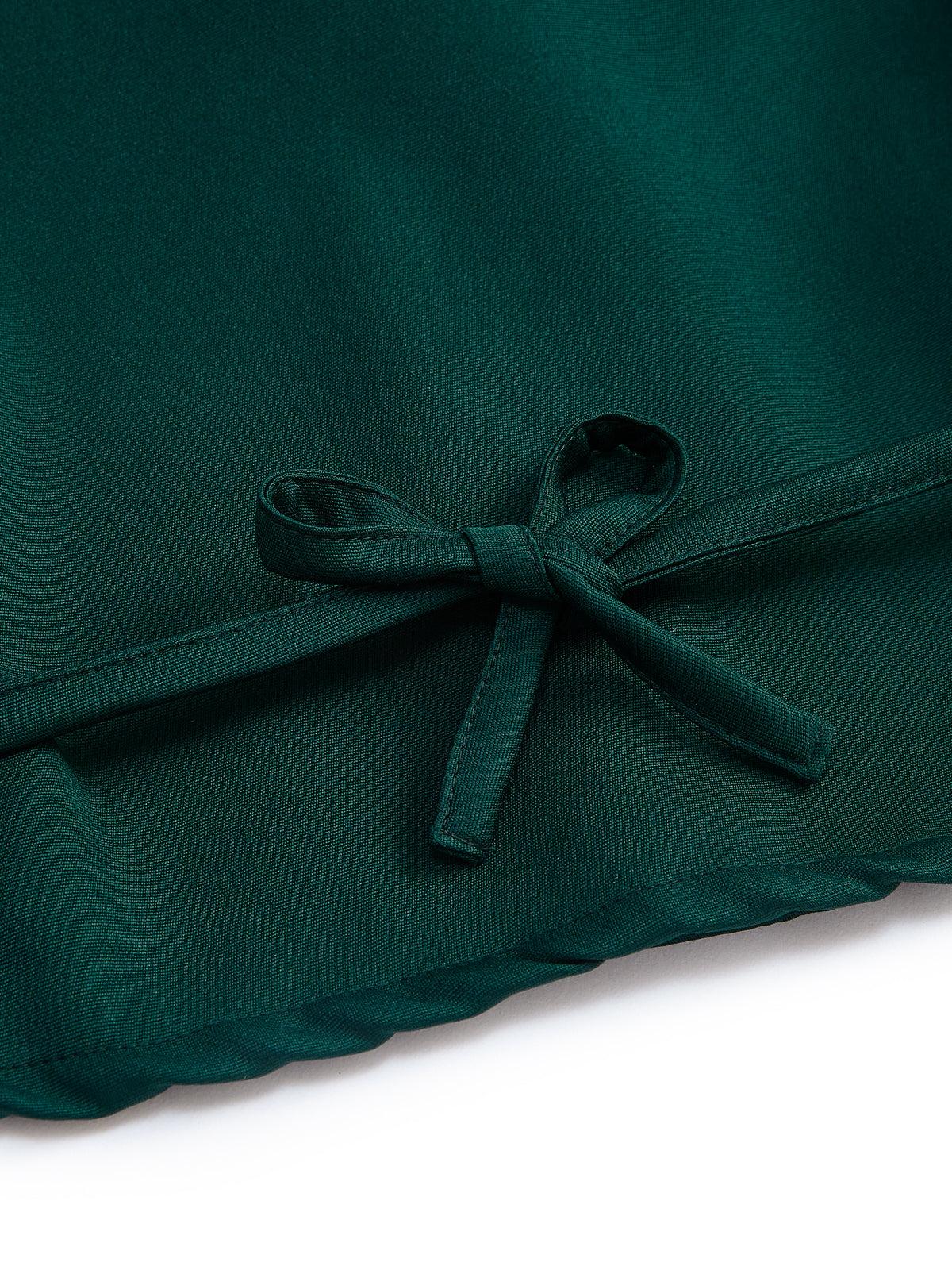 Knit N Knot Girls' Green Viscose Crepe Co-Ord Set of Mandarin Collar Puff Sleeve Top & Wide Leg Palazzo
