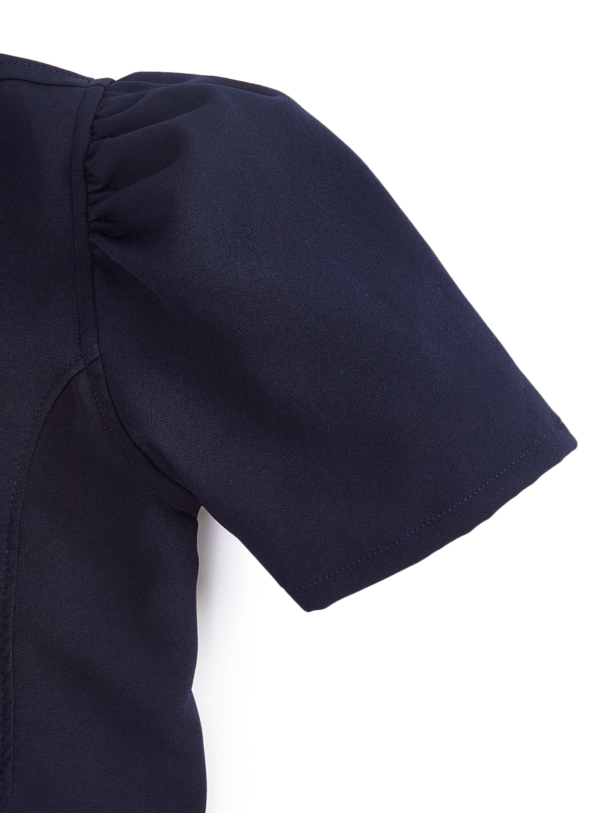 Knit N Knot Girls' Navy Viscose Crepe Co-Ord Set of Mandarin Collar Puff Sleeve Top & Wide Leg Palazzo (Copy)