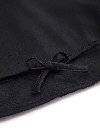 Knit N Knot Girls' Black Viscose Crepe Co-Ord Set of Mandarin Collar Puff Sleeve Top & Wide Leg Palazzo