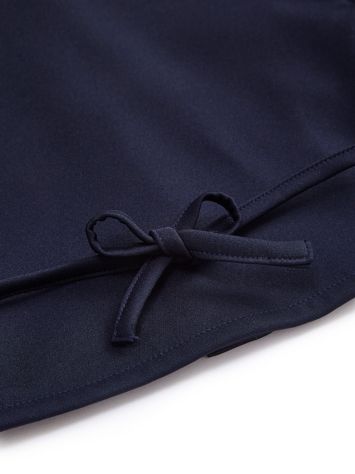 Knit N Knot Girls' Navy Viscose Crepe Co-Ord Set of Mandarin Collar Puff Sleeve Top & Wide Leg Palazzo (Copy)