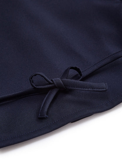 Knit N Knot Girls' Navy Viscose Crepe Co-Ord Set of Mandarin Collar Puff Sleeve Top & Wide Leg Palazzo (Copy)
