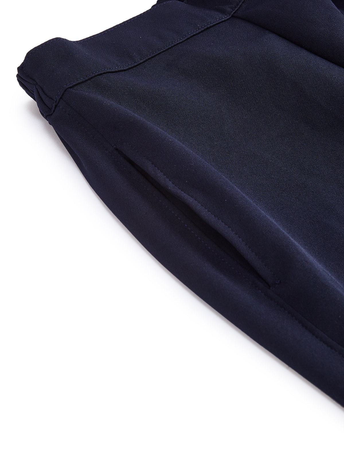 Knit N Knot Girls' Navy Viscose Crepe Co-Ord Set of Mandarin Collar Puff Sleeve Top & Wide Leg Palazzo (Copy)