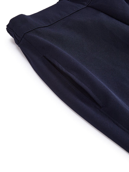 Knit N Knot Girls' Navy Viscose Crepe Co-Ord Set of Mandarin Collar Puff Sleeve Top & Wide Leg Palazzo (Copy)