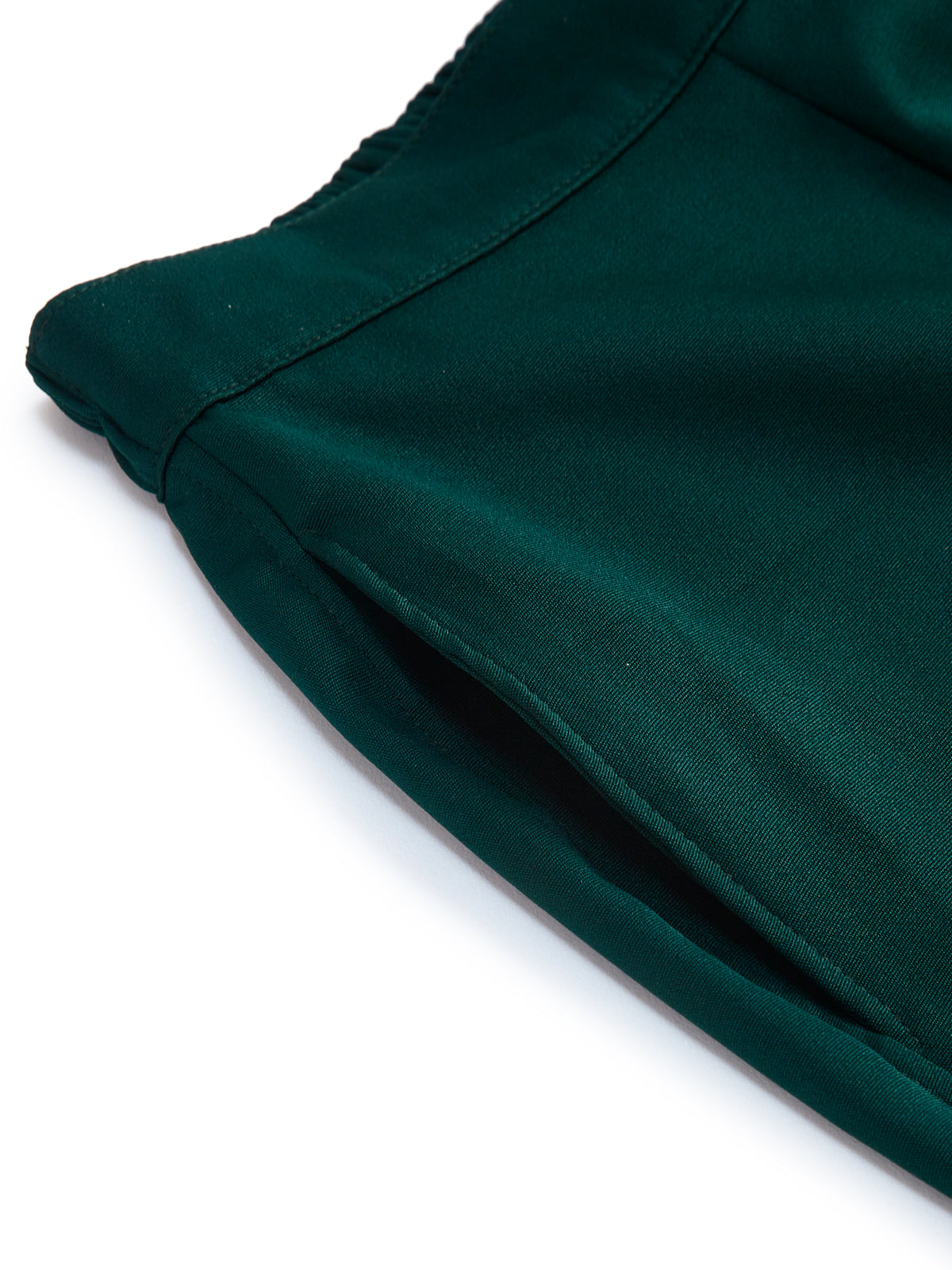 Knit N Knot Girls' Green Viscose Crepe Co-Ord Set of Mandarin Collar Puff Sleeve Top & Wide Leg Palazzo