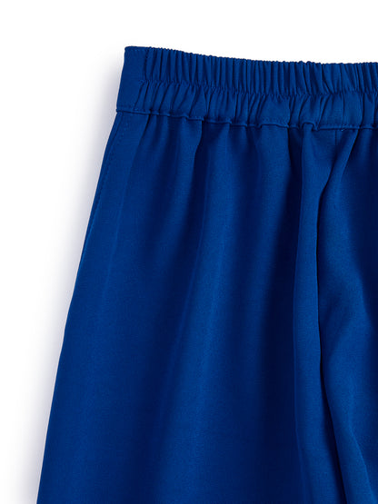 Knit N Knot Girls' Blue Viscose Crepe Co-Ord Set of Mandarin Collar Puff Sleeve Top & Wide Leg Palazzo (Copy) (Copy)