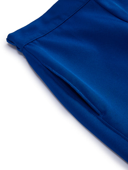 Knit N Knot Girls' Blue Viscose Crepe Co-Ord Set of Mandarin Collar Puff Sleeve Top & Wide Leg Palazzo (Copy) (Copy)