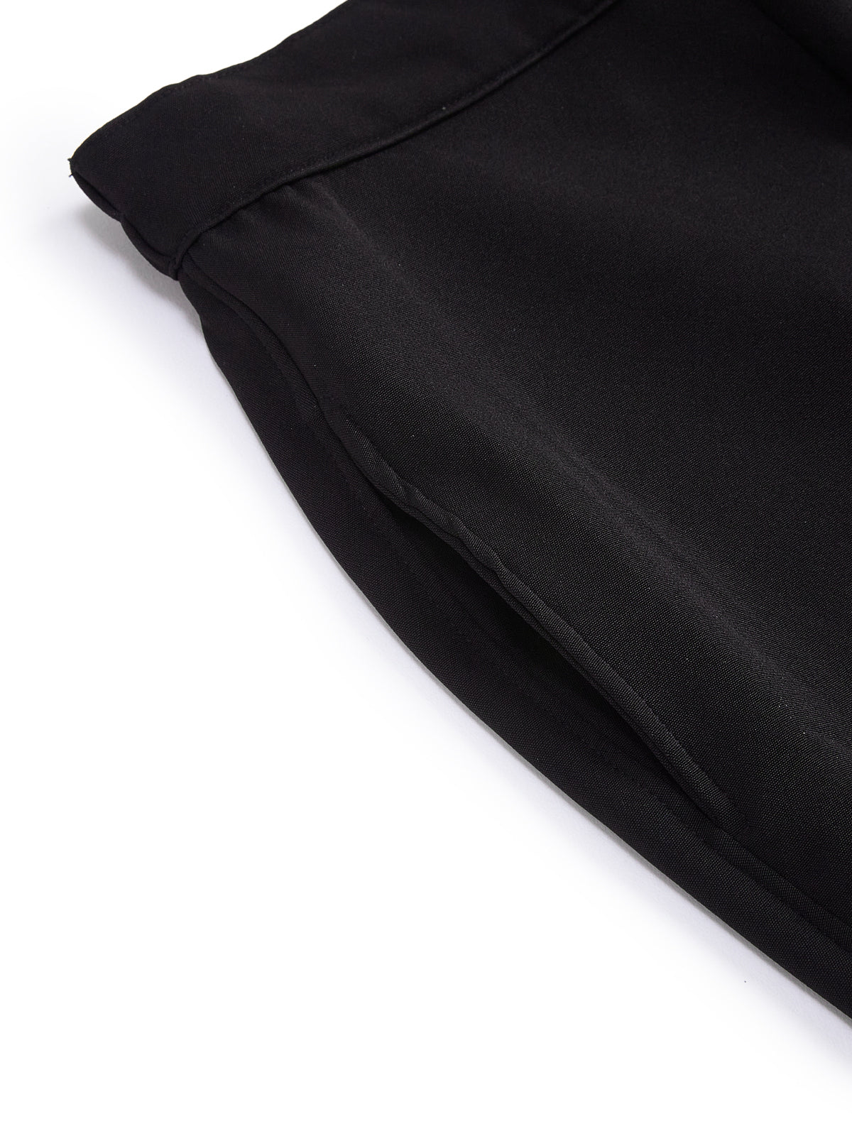 Knit N Knot Girls' Black Viscose Crepe Co-Ord Set of Mandarin Collar Puff Sleeve Top & Wide Leg Palazzo