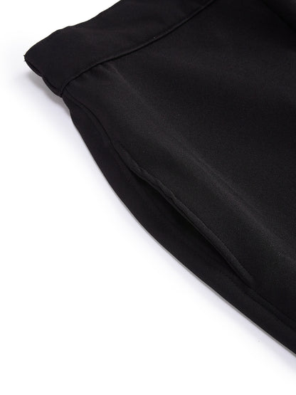 Knit N Knot Girls' Black Viscose Crepe Co-Ord Set of Mandarin Collar Puff Sleeve Top & Wide Leg Palazzo