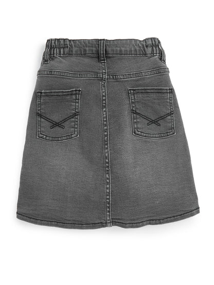 Knit N Knot Girls' Black Faded Denim Front Open Button-Down A-Line Skirt