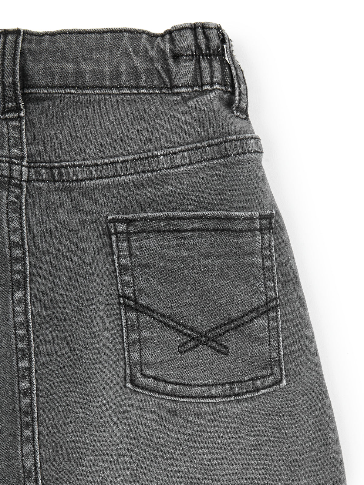 Knit N Knot Girls' Black Faded Denim Front Open Button-Down A-Line Skirt