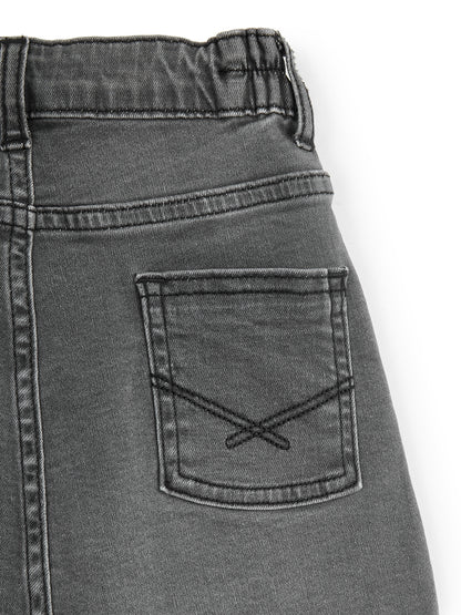 Knit N Knot Girls' Black Faded Denim Front Open Button-Down A-Line Skirt