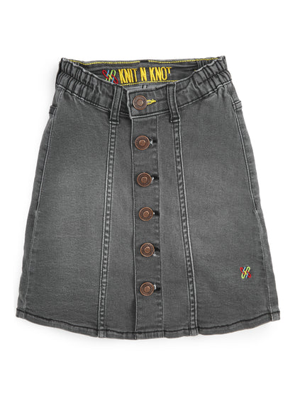 Knit N Knot Girls' Black Faded Denim Front Open Button-Down A-Line Skirt