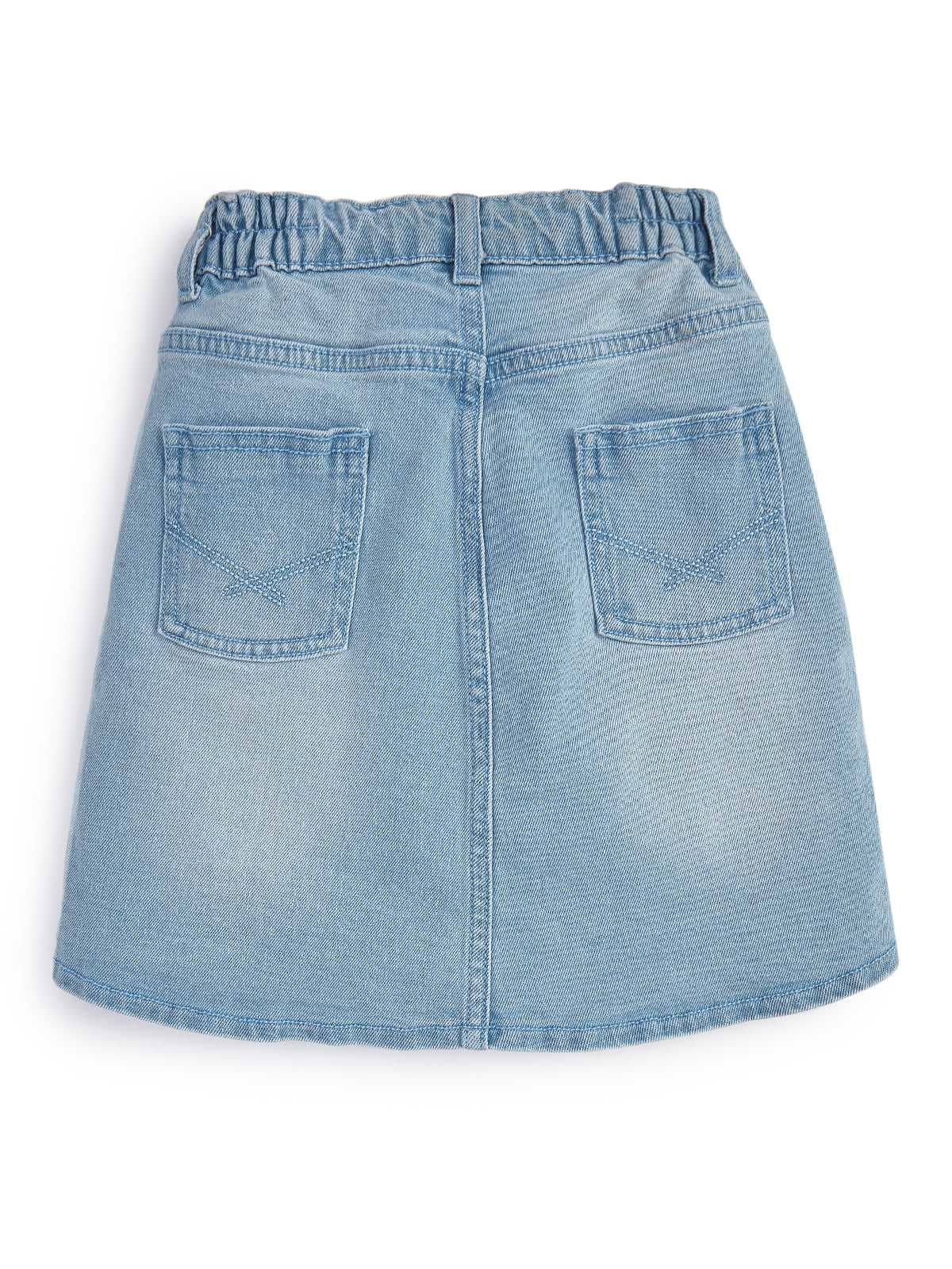 Knit N Knot Girls Ice Blue Denim A-Line Skirt High Waist Button Front Mini Skirt with Pockets | Above Knee Length | Casual Stylish Kidswear