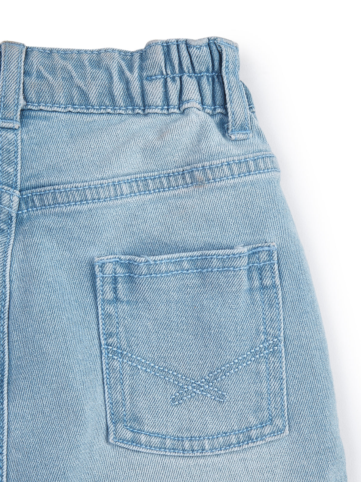 Knit N Knot Girls Ice Blue Denim A-Line Skirt High Waist Button Front Mini Skirt with Pockets | Above Knee Length | Casual Stylish Kidswear