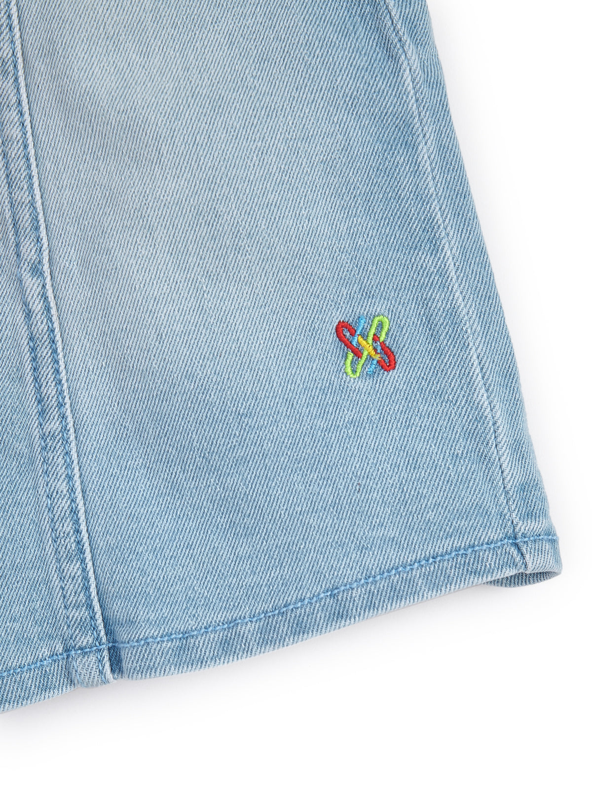 Knit N Knot Girls Ice Blue Denim A-Line Skirt High Waist Button Front Mini Skirt with Pockets | Above Knee Length | Casual Stylish Kidswear