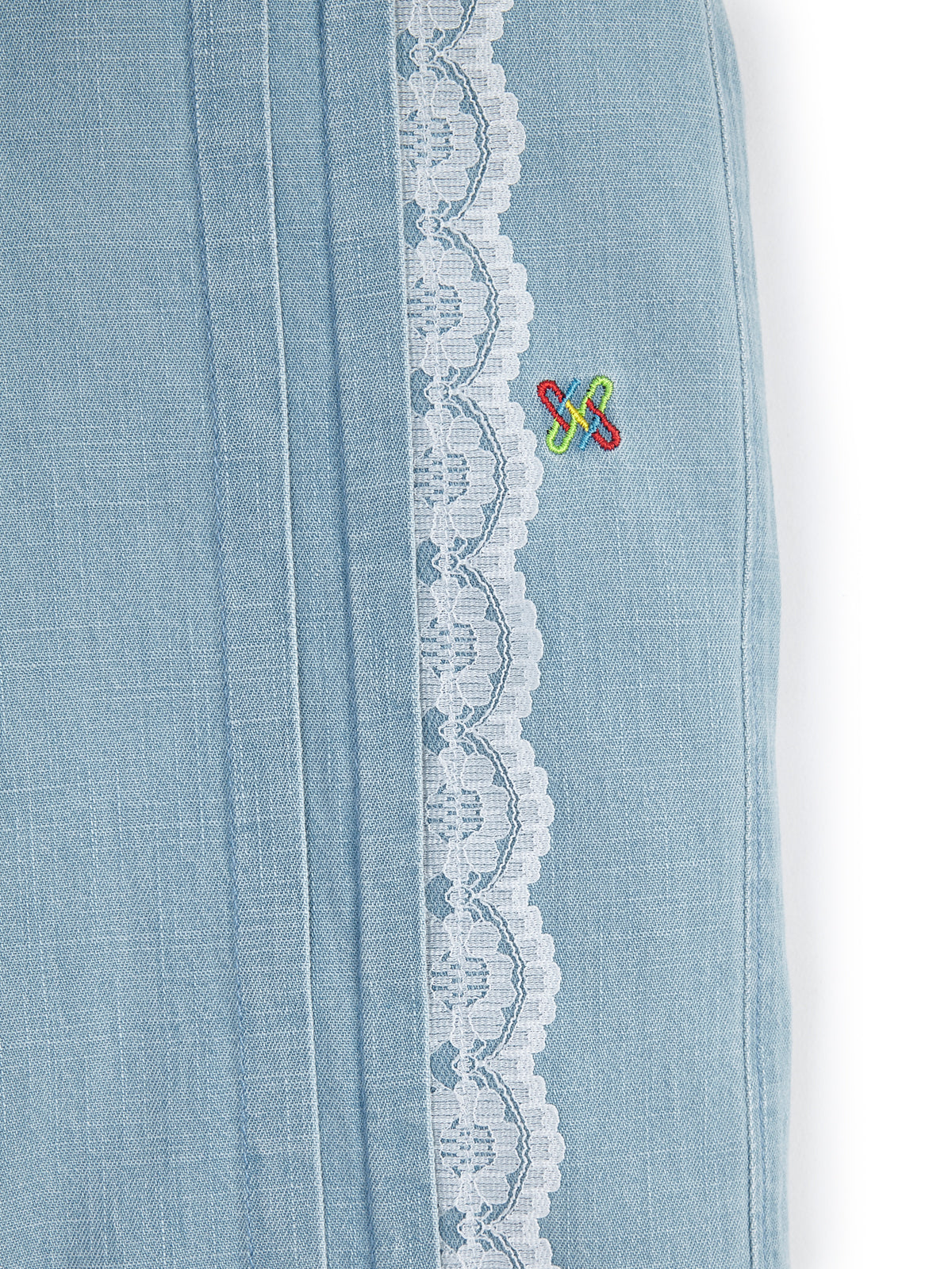 Knit N Knot Girls' Light Blue Denim Co-ord Set of Sleeveless V-Lace Top & Lace Embellished Wide Leg Palazzo