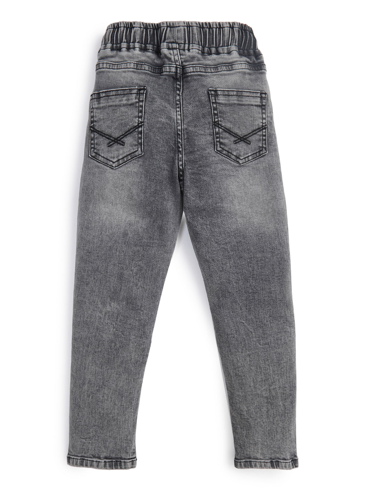Knit N Knot Boys' Faded Grey Stretchable Cotton Denim Jogger with Drawstring & Elasticated Waist