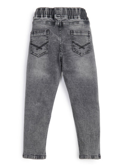 Knit N Knot Boys' Faded Grey Stretchable Cotton Denim Jogger with Drawstring & Elasticated Waist