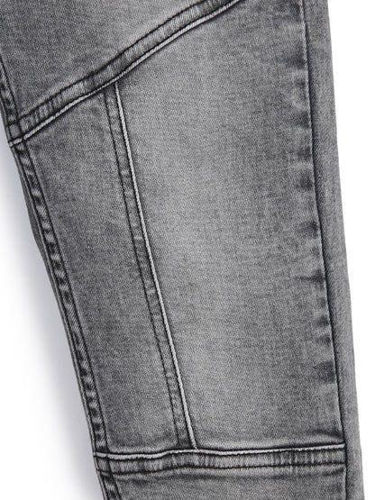 Knit N Knot Boys' Faded Grey Stretchable Cotton Denim Jogger with Drawstring & Elasticated Waist