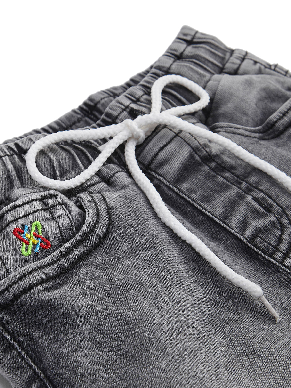 Knit N Knot Boys' Faded Grey Stretchable Cotton Denim Jogger with Drawstring & Elasticated Waist
