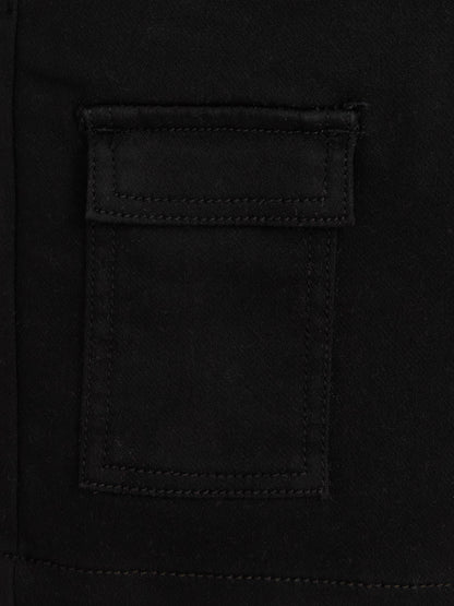 Knit N Knot Boys Jet Black Stretch Denim Cargo Shorts, Summer Cotton Casuals Wear, Elastic Rib with Drawstring, Utility Pocket, Kids Comfortable Fashion Wear