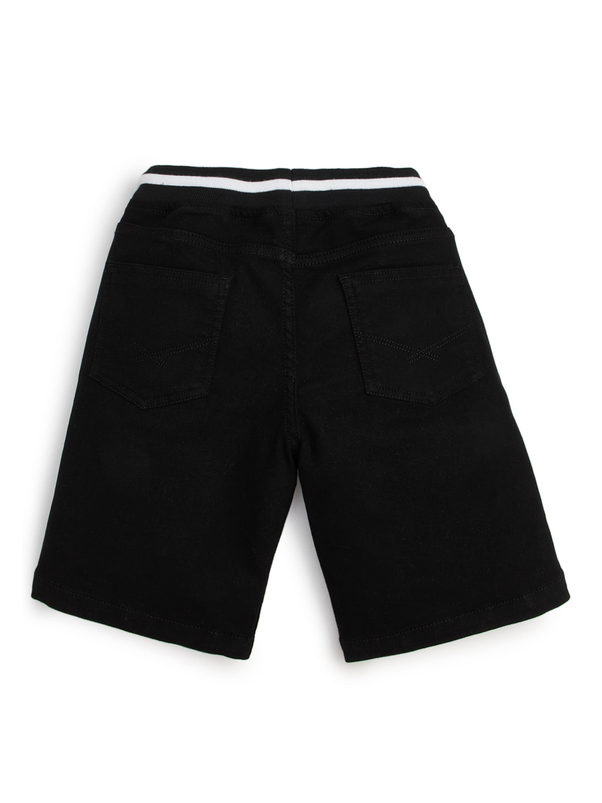 Knit N Knot Boys Jet Black Stretch Denim Cargo Shorts, Summer Cotton Casuals Wear, Elastic Rib with Drawstring, Utility Pocket, Kids Comfortable Fashion Wear