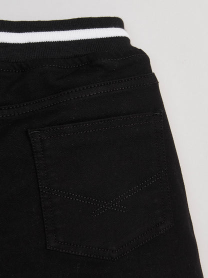 Knit N Knot Boys Jet Black Stretch Denim Cargo Shorts, Summer Cotton Casuals Wear, Elastic Rib with Drawstring, Utility Pocket, Kids Comfortable Fashion Wear